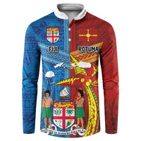 Personalised Fiji and Rotuma Together Button Sweatshirt Tapa and Pacific Art Pattern with Cultural Emblems Half Style