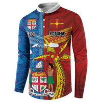 Personalised Fiji and Rotuma Together Button Sweatshirt Tapa and Pacific Art Pattern with Cultural Emblems Half Style