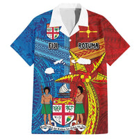 Personalised Fiji and Rotuma Together Family Matching Off Shoulder Short Dress and Hawaiian Shirt Tapa and Pacific Art Pattern with Cultural Emblems Half Style LT03 Dad's Shirt - Short Sleeve Red - Polynesian Pride
