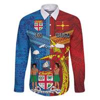Personalised Fiji and Rotuma Together Family Matching Puletasi and Hawaiian Shirt Tapa and Pacific Art Pattern with Cultural Emblems Half Style LT03 Dad's Shirt - Long Sleeve Red - Polynesian Pride