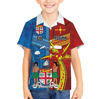Personalised Fiji and Rotuma Together Family Matching Puletasi and Hawaiian Shirt Tapa and Pacific Art Pattern with Cultural Emblems Half Style LT03 Son's Shirt Red - Polynesian Pride