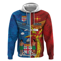 Personalised Fiji and Rotuma Together Hoodie Tapa and Pacific Art Pattern with Cultural Emblems Half Style