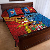 Personalised Fiji and Rotuma Together Quilt Bed Set Tapa and Pacific Art Pattern with Cultural Emblems Half Style