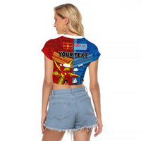 Personalised Fiji and Rotuma Together Raglan Cropped T Shirt Tapa and Pacific Art Pattern with Cultural Emblems Half Style