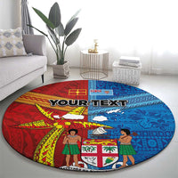 Personalised Fiji and Rotuma Together Round Carpet Tapa and Pacific Art Pattern with Cultural Emblems Half Style