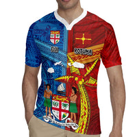 Personalised Fiji and Rotuma Together Rugby Jersey Tapa and Pacific Art Pattern with Cultural Emblems Half Style