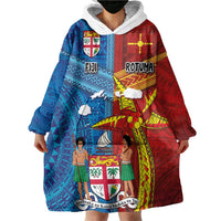 Personalised Fiji and Rotuma Together Wearable Blanket Hoodie Tapa and Pacific Art Pattern with Cultural Emblems Half Style