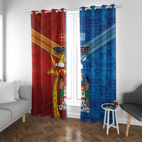 Personalised Fiji and Rotuma Together Window Curtain Tapa and Pacific Art Pattern with Cultural Emblems Half Style