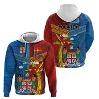 Personalised Fiji and Rotuma Together Zip Hoodie Tapa and Pacific Art Pattern with Cultural Emblems Half Style