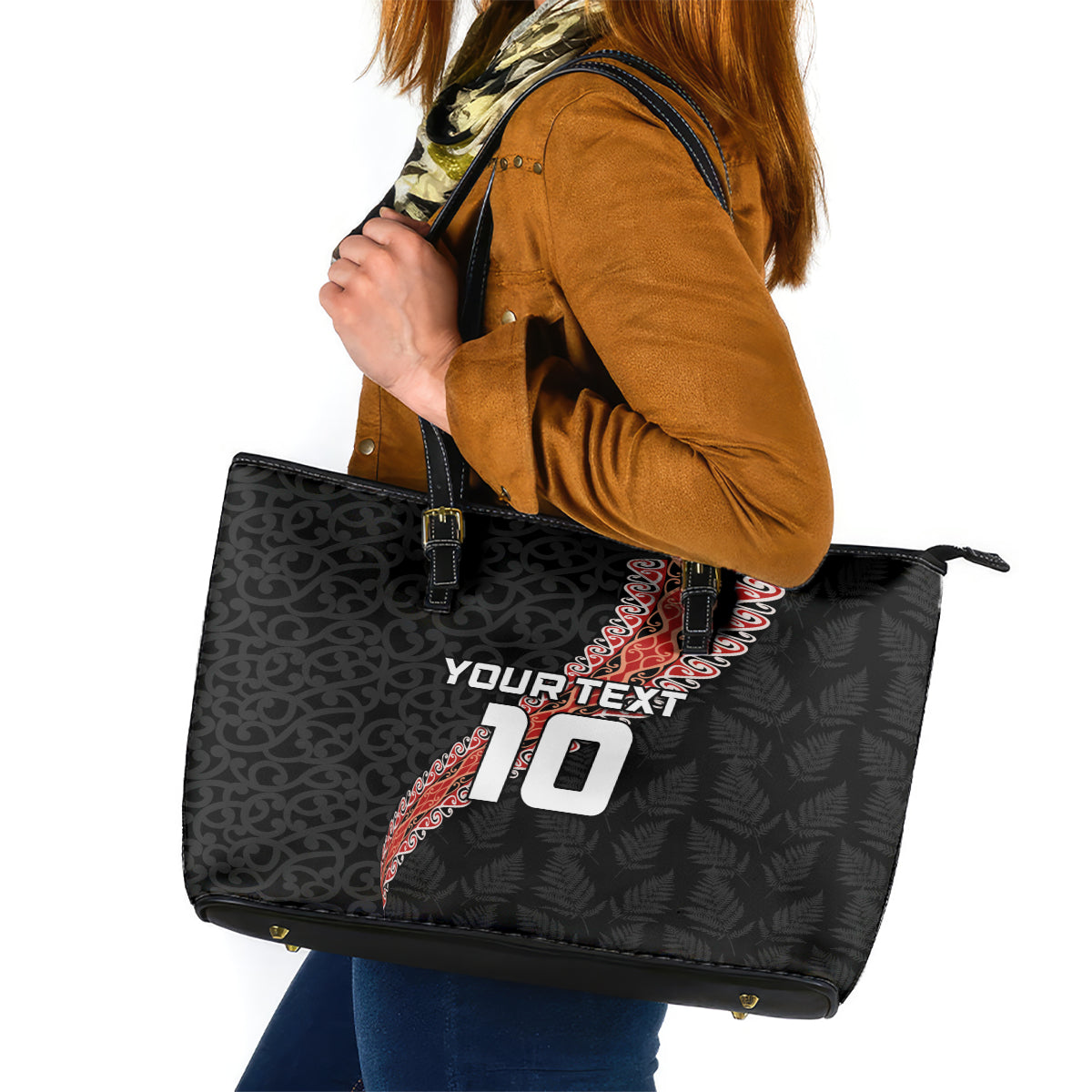 Custom New Zealand Rugby Leather Tote Bag Maori and Silver Fern Half Style