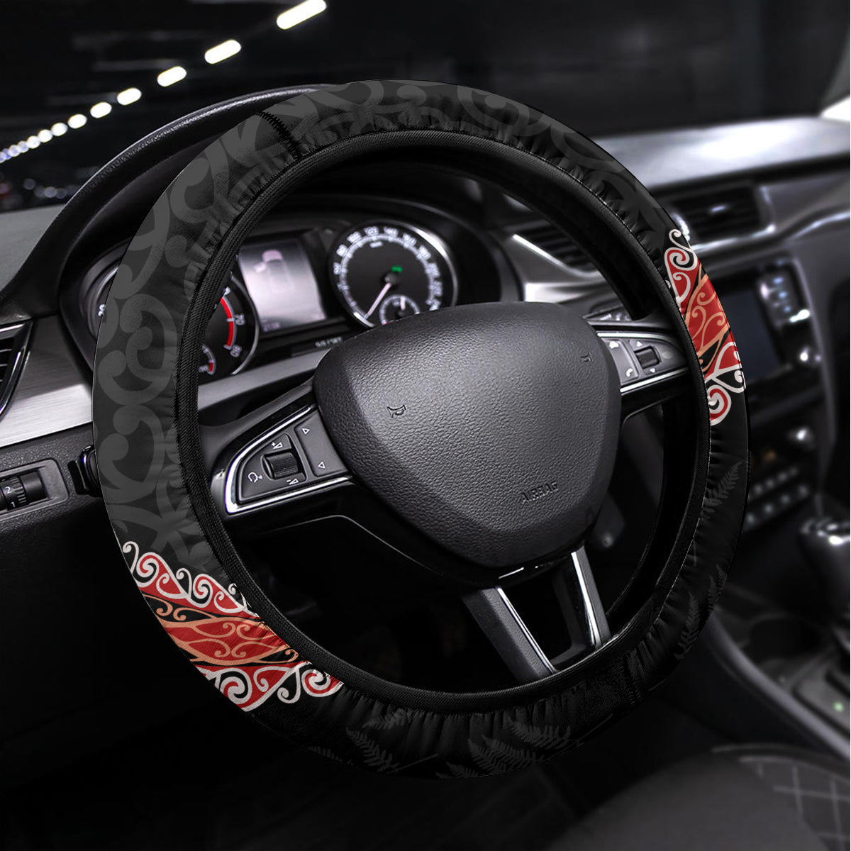 New Zealand Rugby Steering Wheel Cover Maori and Silver Fern Half Style