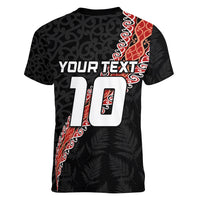 Custom New Zealand Rugby Women V-Neck T-Shirt Maori and Silver Fern Half Style