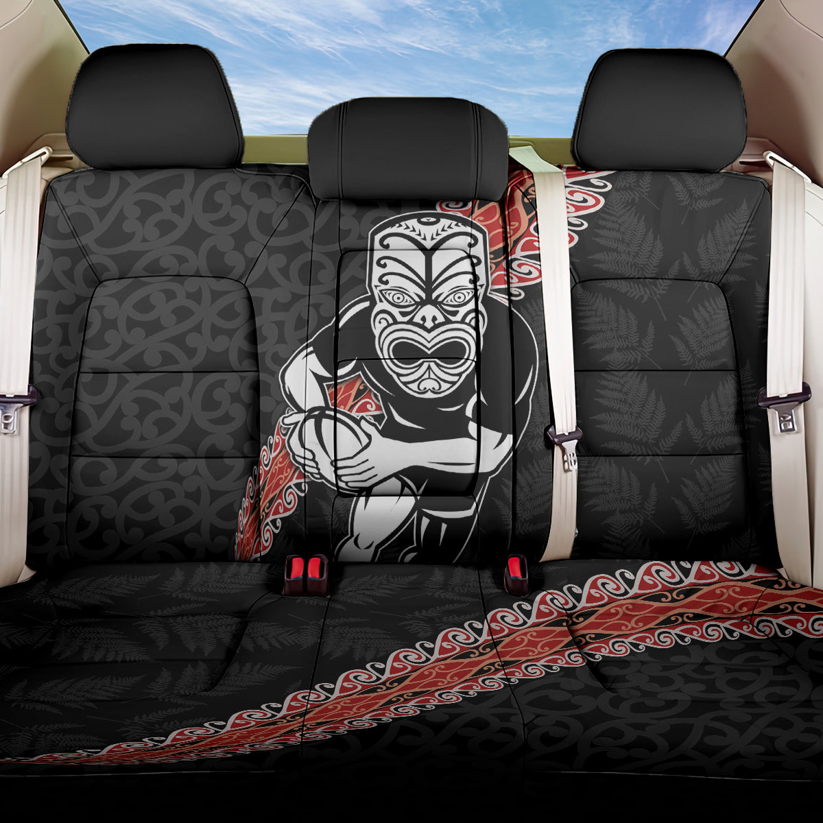 New Zealand Maori Warrior Rugby Back Car Seat Cover Maori and Silver Fern Half Style