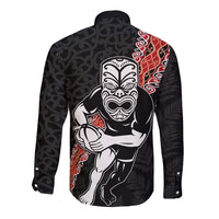 New Zealand Maori Warrior Rugby Long Sleeve Button Shirt Maori and Silver Fern Half Style
