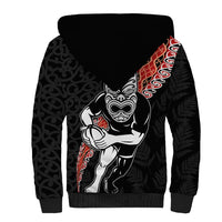 New Zealand Maori Warrior Rugby Sherpa Hoodie Maori and Silver Fern Half Style