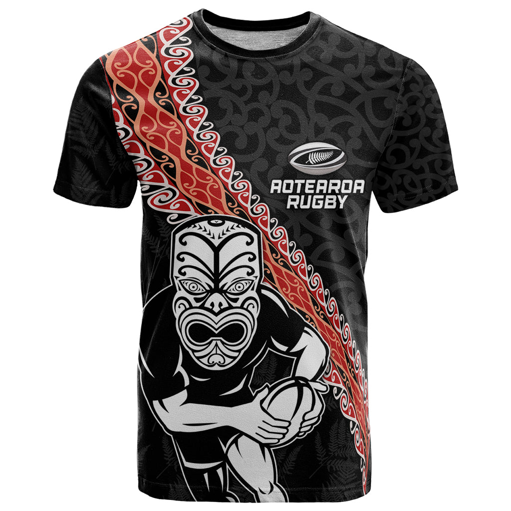 New Zealand Maori Warrior Rugby T Shirt Maori and Silver Fern Half Style