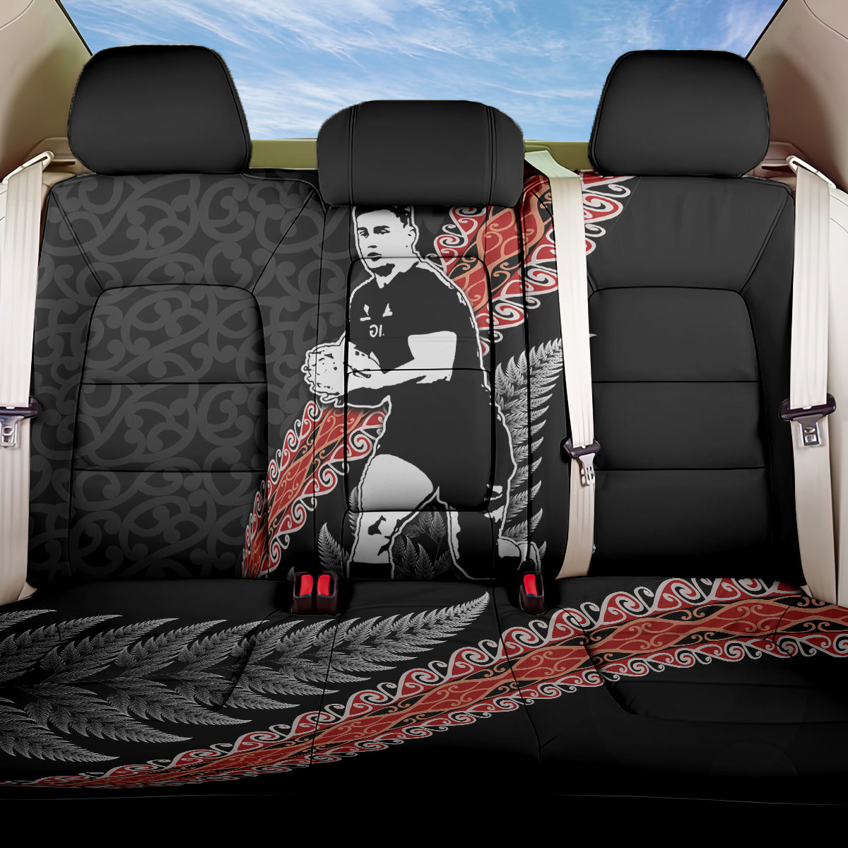 New Zealand Maori Rugby Player Back Car Seat Cover Maori and Silver Fern Half Style
