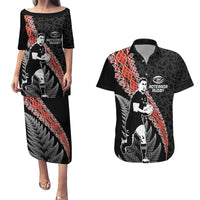 New Zealand Maori Rugby Player Couples Matching Puletasi and Hawaiian Shirt Maori and Silver Fern Half Style