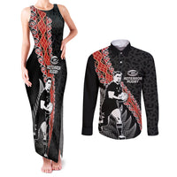 New Zealand Maori Rugby Player Couples Matching Tank Maxi Dress and Long Sleeve Button Shirt Maori and Silver Fern Half Style
