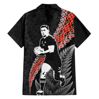 New Zealand Maori Rugby Player Family Matching Off Shoulder Short Dress and Hawaiian Shirt Maori and Silver Fern Half Style