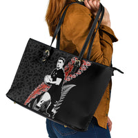New Zealand Maori Rugby Player Leather Tote Bag Maori and Silver Fern Half Style
