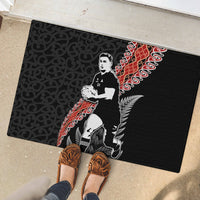 New Zealand Maori Rugby Player Rubber Doormat Maori and Silver Fern Half Style
