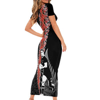 New Zealand Maori Rugby Player Short Sleeve Bodycon Dress Maori and Silver Fern Half Style
