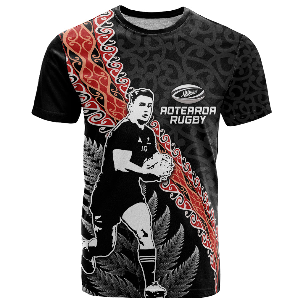 New Zealand Maori Rugby Player T Shirt Maori and Silver Fern Half Style
