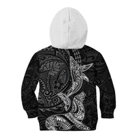 Hawaiian Monk Seal and Whale Kid Hoodie Kakau Tribal Pattern Grayscale LT03 - Polynesian Pride
