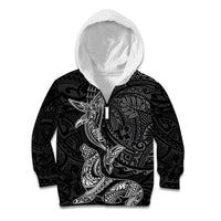Hawaiian Monk Seal and Whale Kid Hoodie Kakau Tribal Pattern Grayscale LT03 Zip Hoodie Black - Polynesian Pride