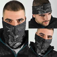 Hawaiian Monk Seal and Whale Neck Gaiter Kakau Tribal Pattern Grayscale LT03 - Polynesian Pride