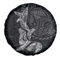 Hawaiian Monk Seal and Whale Spare Tire Cover Kakau Tribal Pattern Grayscale LT03 - Polynesian Pride