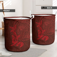 Hawaiian Monk Seal and Whale Laundry Basket Kakau Tribal Pattern Red Color LT03 - Polynesian Pride