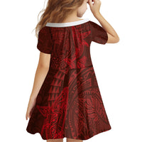 Hawaiian Monk Seal and Whale Family Matching Off The Shoulder Long Sleeve Dress and Hawaiian Shirt Kakau Tribal Pattern Red Color LT03 - Polynesian Pride