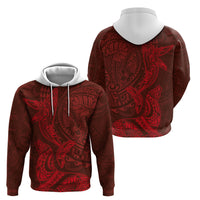Hawaiian Monk Seal and Whale Hoodie Kakau Tribal Pattern Red Color LT03 - Polynesian Pride