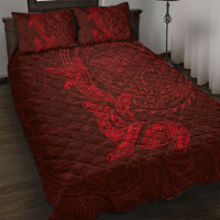 Hawaiian Monk Seal and Whale Quilt Bed Set Kakau Tribal Pattern Red Color LT03 Red - Polynesian Pride