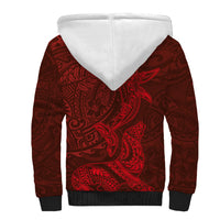 Hawaiian Monk Seal and Whale Sherpa Hoodie Kakau Tribal Pattern Red Color LT03 - Polynesian Pride