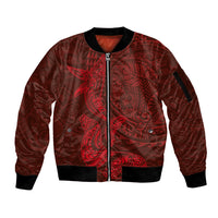 Hawaiian Monk Seal and Whale Sleeve Zip Bomber Jacket Kakau Tribal Pattern Red Color LT03 Unisex Red - Polynesian Pride