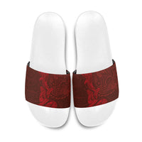 Hawaiian Monk Seal and Whale Slide Sandals Kakau Tribal Pattern Red Color LT03 Red - Polynesian Pride