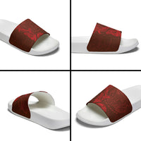 Hawaiian Monk Seal and Whale Slide Sandals Kakau Tribal Pattern Red Color LT03 - Polynesian Pride