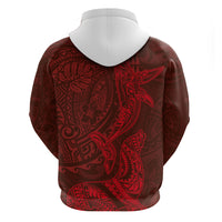Hawaiian Monk Seal and Whale Zip Hoodie Kakau Tribal Pattern Red Color LT03 - Polynesian Pride