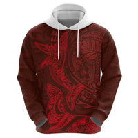 Hawaiian Monk Seal and Whale Zip Hoodie Kakau Tribal Pattern Red Color LT03 - Polynesian Pride