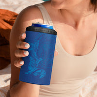 Hawaiian Monk Seal and Whale 4 in 1 Can Cooler Tumbler Kakau Tribal Pattern Blue Color LT03 - Polynesian Pride