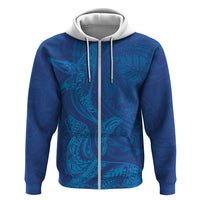 Hawaiian Monk Seal and Whale Hoodie Kakau Tribal Pattern Blue Color LT03 Zip Hoodie Blue - Polynesian Pride