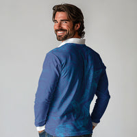 Hawaiian Monk Seal and Whale Long Sleeve Polo Shirt Kakau Tribal Pattern Blue Color LT03 - Polynesian Pride