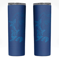 Hawaiian Monk Seal and Whale Skinny Tumbler Kakau Tribal Pattern Blue Color LT03 Blue - Polynesian Pride