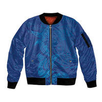 Hawaiian Monk Seal and Whale Sleeve Zip Bomber Jacket Kakau Tribal Pattern Blue Color LT03 Unisex Blue - Polynesian Pride