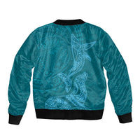 Hawaiian Monk Seal and Whale Bomber Jacket Kakau Tribal Pattern Teal Color LT03 - Polynesian Pride