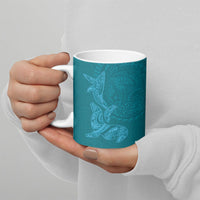 Hawaiian Monk Seal and Whale Ceramic Mug Kakau Tribal Pattern Teal Color LT03 - Polynesian Pride