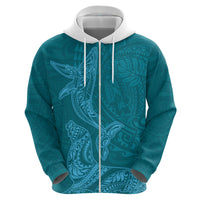 Hawaiian Monk Seal and Whale Hoodie Kakau Tribal Pattern Teal Color LT03 - Polynesian Pride